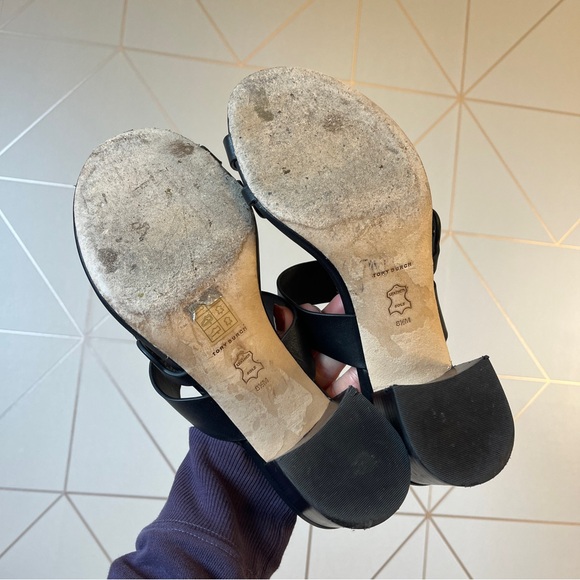 Tory Burch Tiny Miller 55mm Toe Ring Heeled Sandal Black Calf Leather - Picture 7 of 11